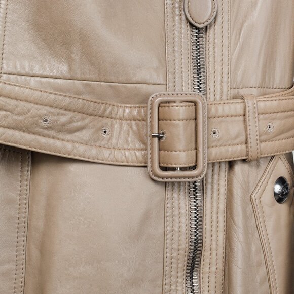Burberry Taupe Grey Brown Leather Moto Trench Coat - Picture 10 of 13